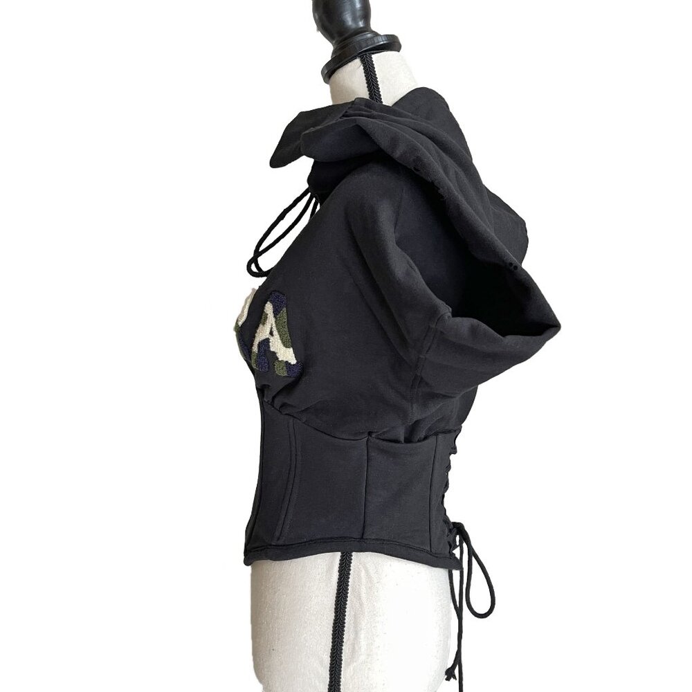 AKIRA Corset Sweatshirt Hoodie Black Tufted Applique Trim Size Small - Picture 9 of 9